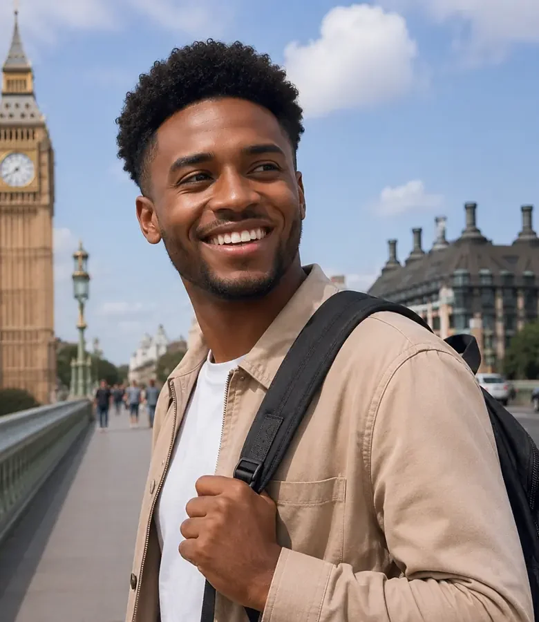 Brasileiro se comunicando em inglês durante a rotina em Londres