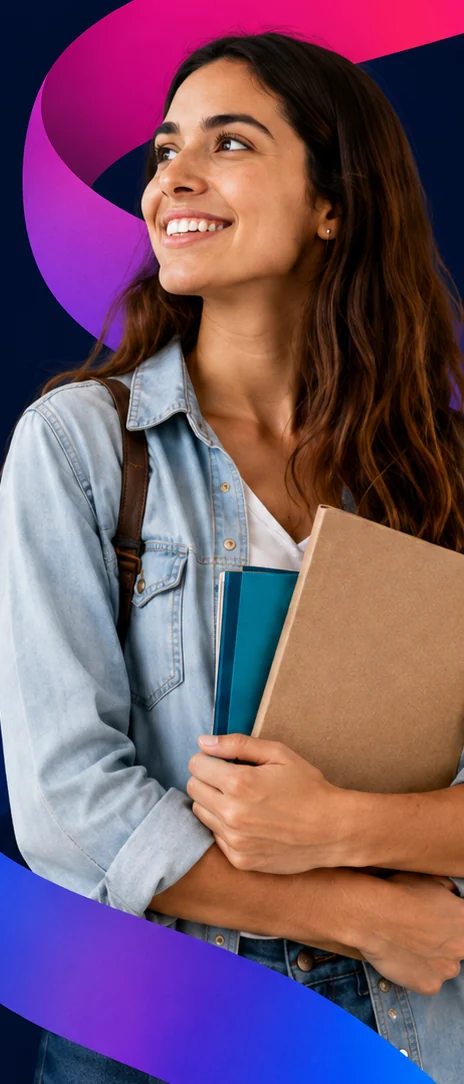 Estudante com livros preparando o inglês para o vestibular